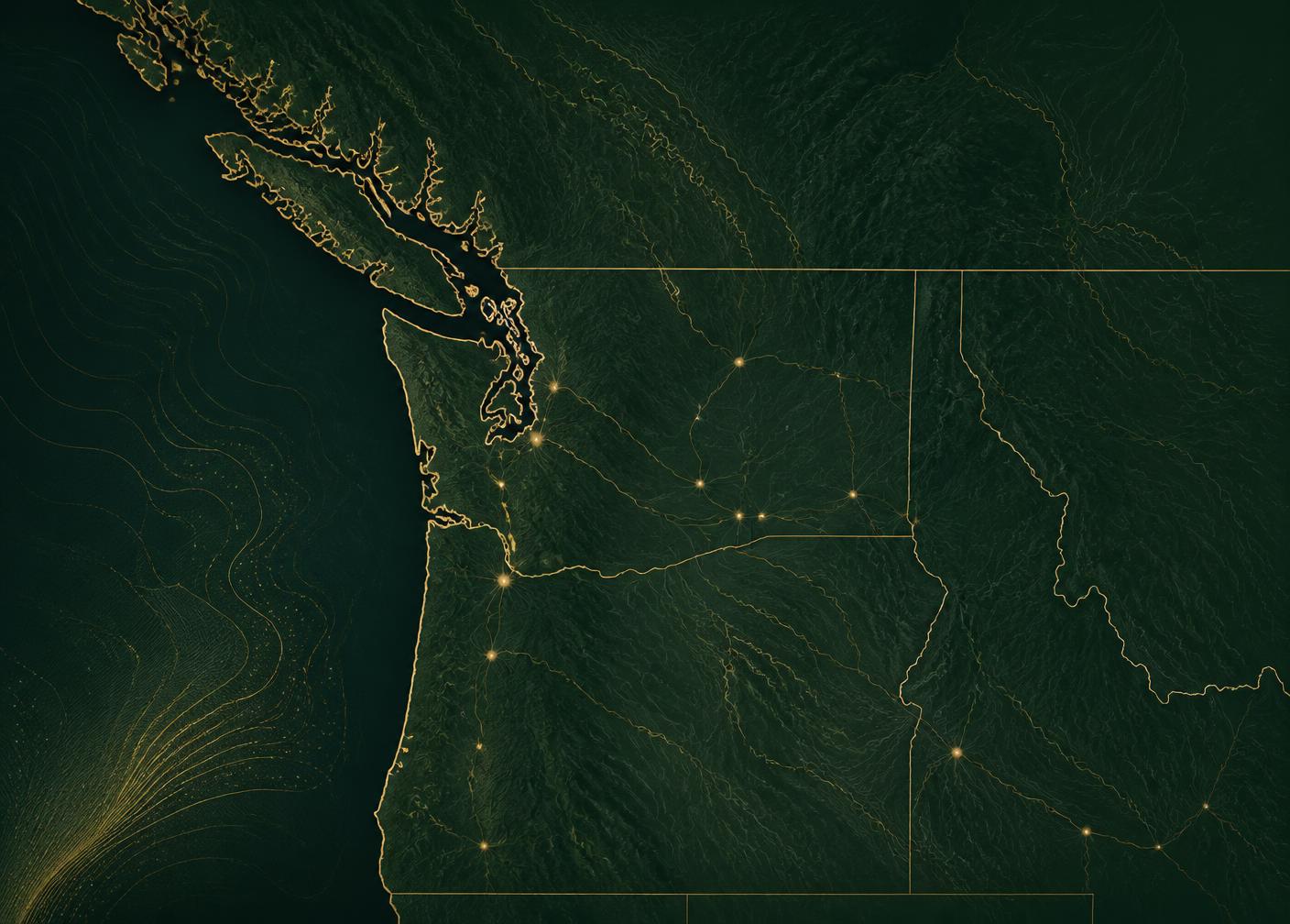 Abstract map of the Pacific Northwest region